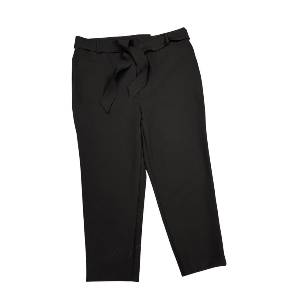 Chicos Pants 12R Belted Straight Crop Pant Black NWT $99 Staple Career Casual